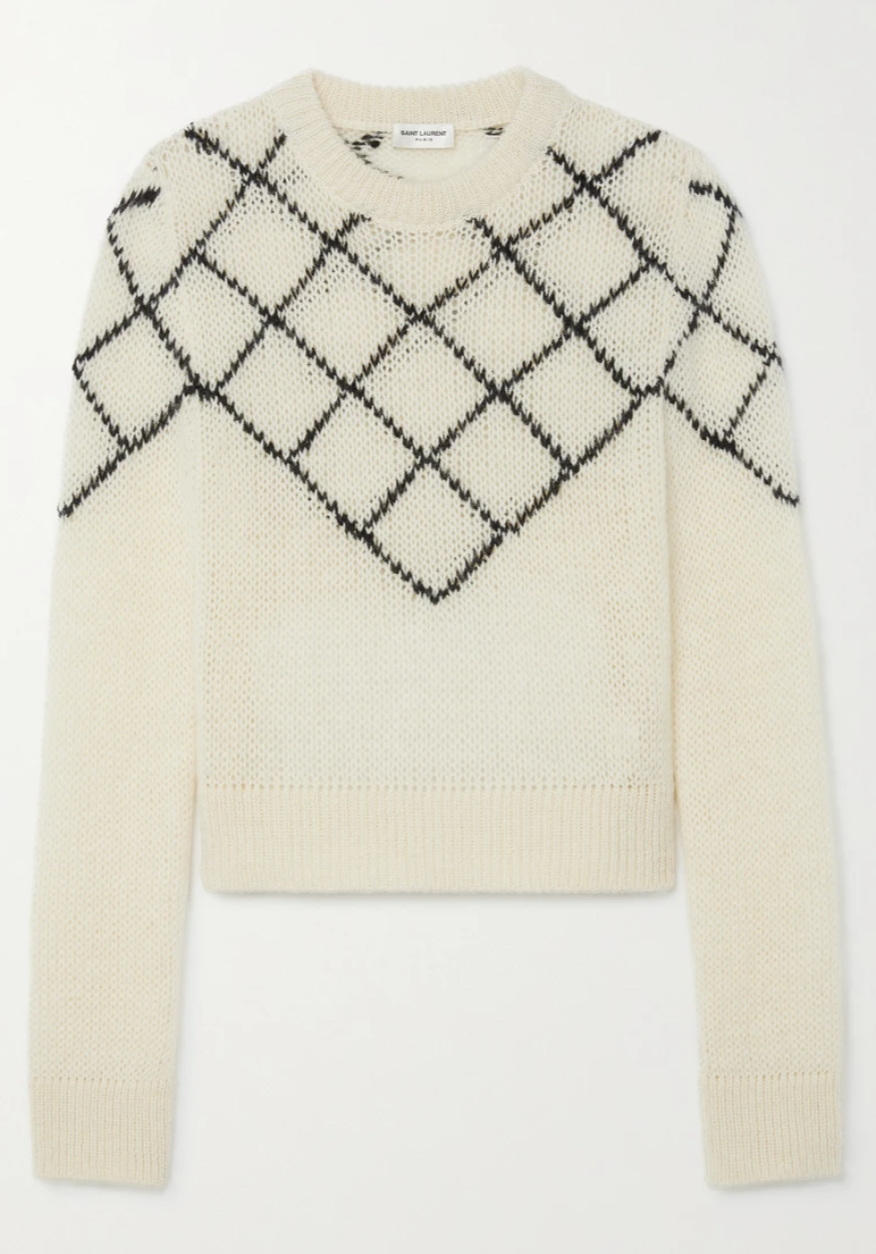 Checked Open-Knit Wool-Blend Sweater
