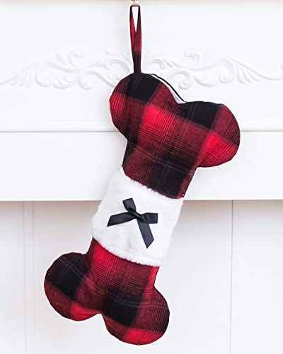 Linen and Plaid Dog Christmas Stocking 
