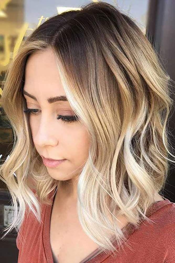 Short Synthetic Blonde Ombre Lob 