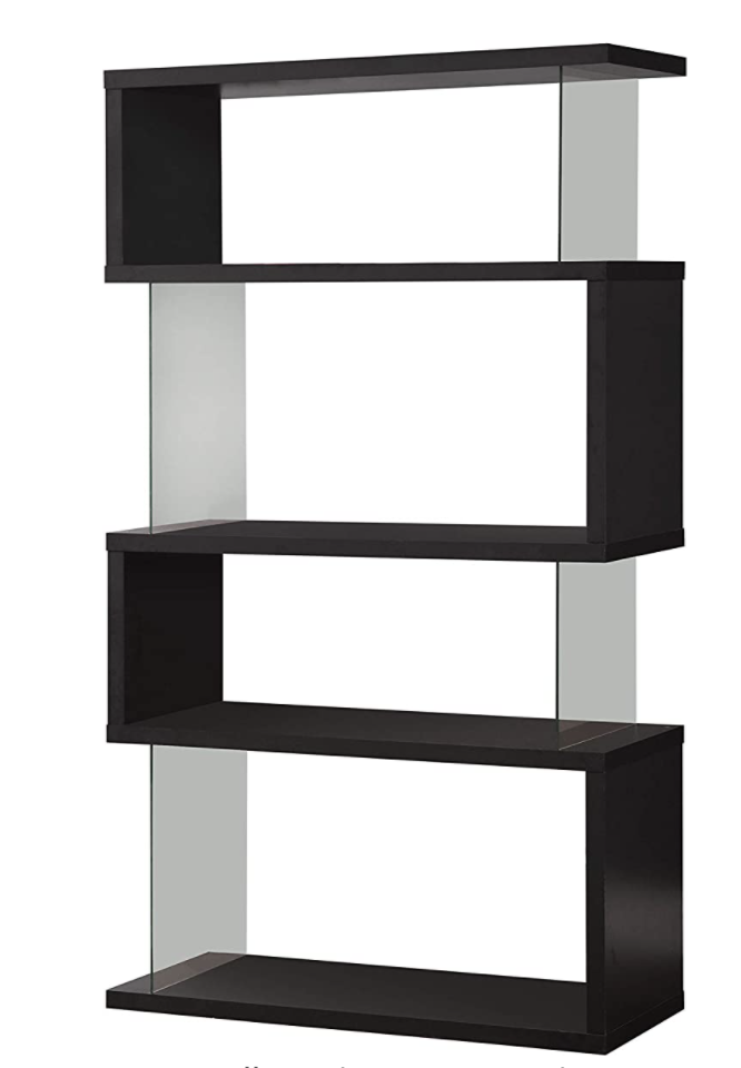 Asymmetrical Snaking Bookcase White Glossy and Clear