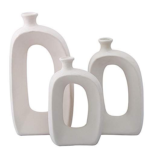 Anding White Ceramic Vase - 3 Set Vases. Matte Design - Modern Vase Decoration. Perfect Home Decoration Vase (LY688set)