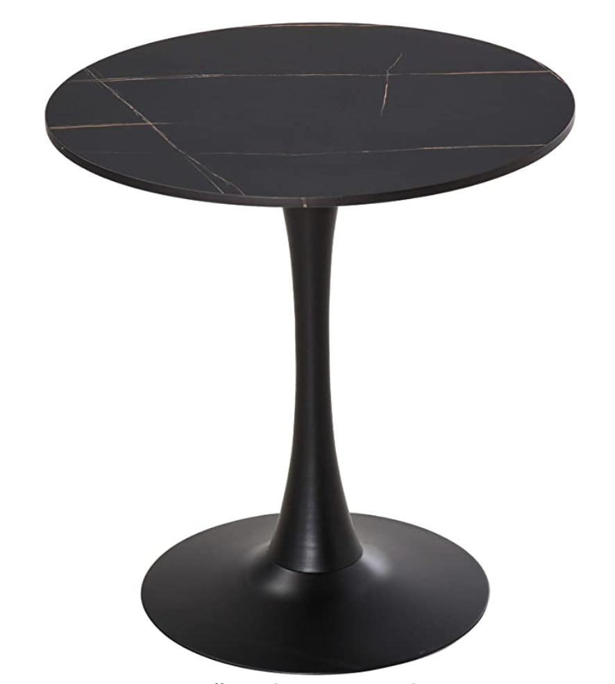 HOMCOM 27.5" Round Dining Table with Metal Pedestal Base for Living Room, Natural Wood/Black