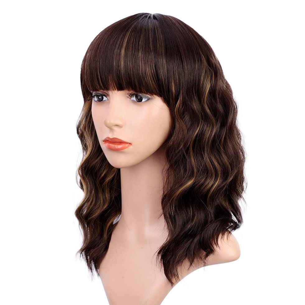 Wavy Brunette Wig With Bangs