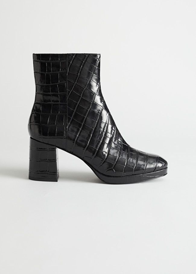 Croc Leather Platform Boots