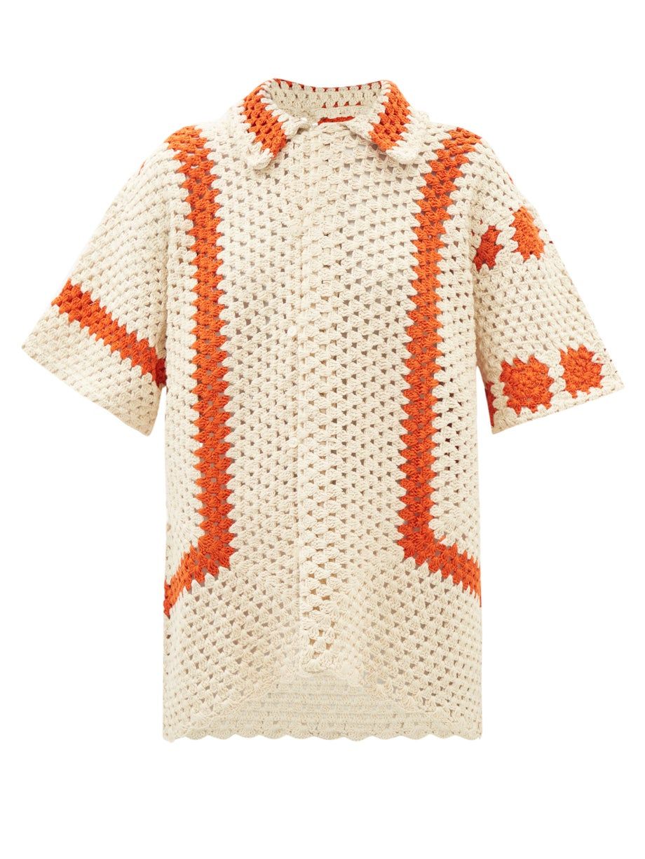 Sunspot Striped Cotton-Crochet Shirt