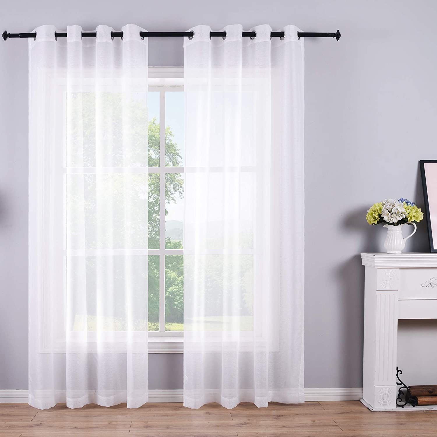 96-Inch Sheer Curtains White Grommet Panels