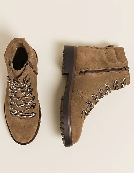 Suede Lace Up Hiker Ankle Boots