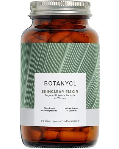 Botanycl Clear Skin Supplement | SkinClear Elixir Vegan Vitamins for Women | Saw Palmetto, Coconut Oil, & Vitamins C & A as Beta-Carotene | 60 Plant-Based & Easy-Swallow Skin Care Complexion Capsules