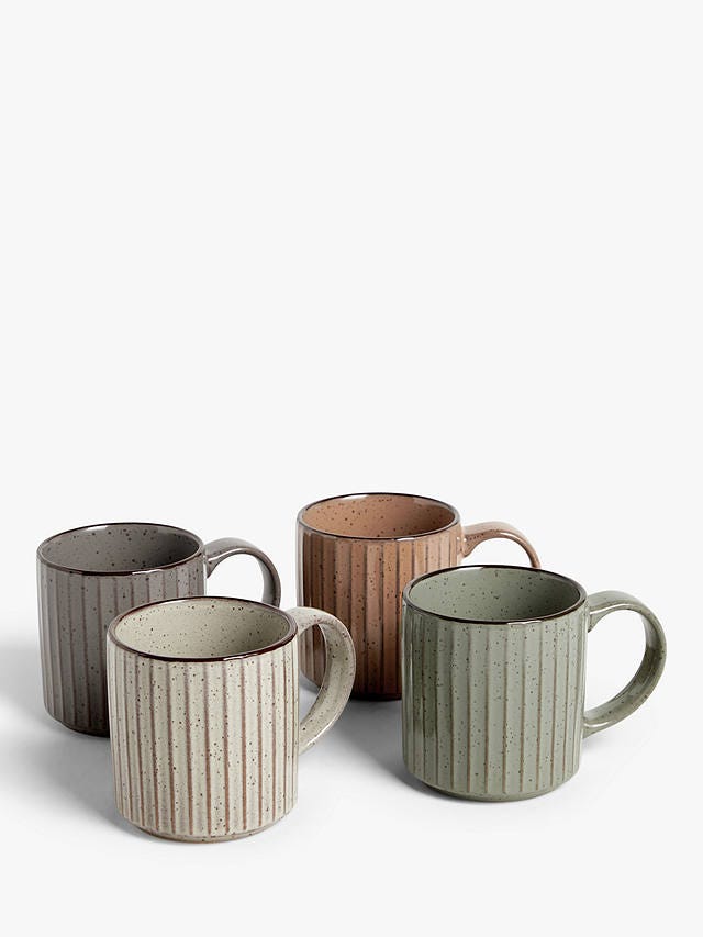 Linear Stackable Stoneware Mugs & Stand, Set of 4