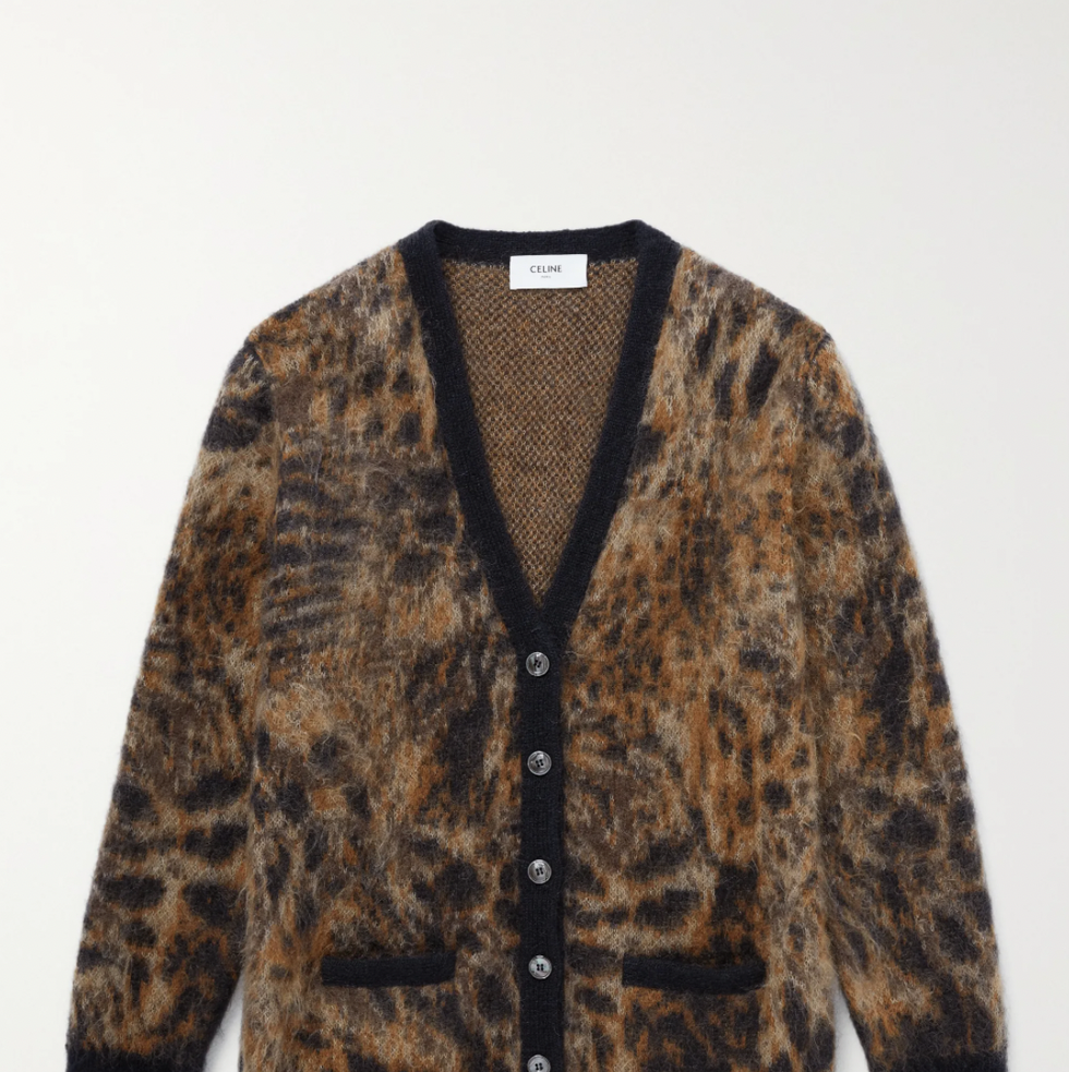CELINE HOMME Cropped Leopard-Print Dégradé Brushed Cotton-Blend