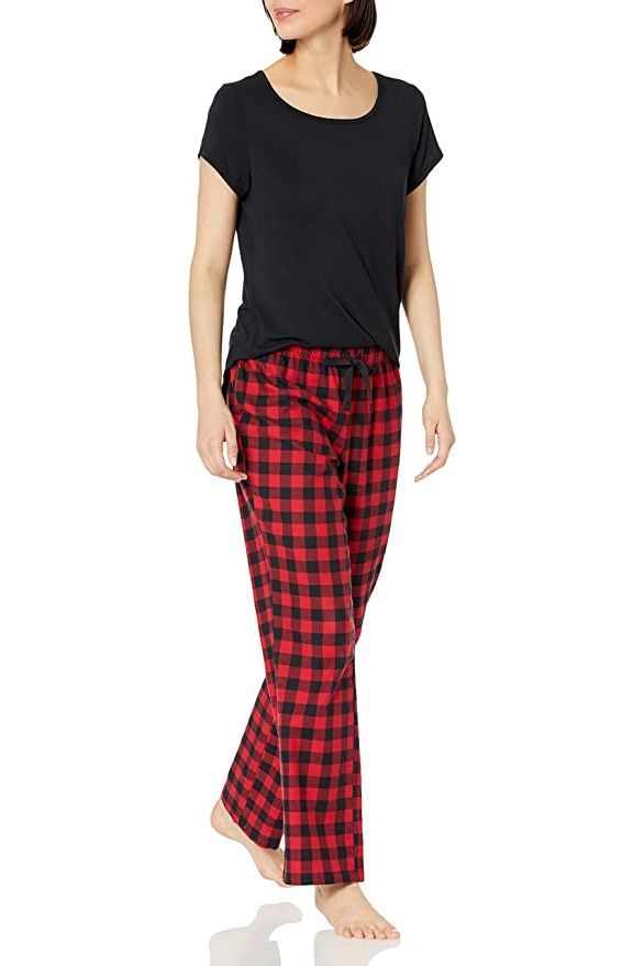 Red Womens Pajama Pants Comfy Stretch Stripes Printed Drawstring Wide Leg Lounge Pants Size S-XL 