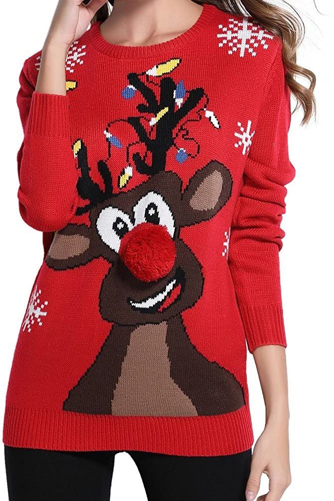 Women's Christmas Cute Reindeer Knitted Sweater