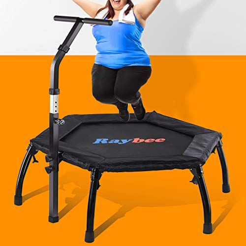 Best Urban Cardio Jump Fitness Low Impact Workout Trainer Xspec 44 Silent Fitness Mini Trampoline with Adjustable Handrail Bar Indoor Rebounder for Adults Covered Bungee Rope System 