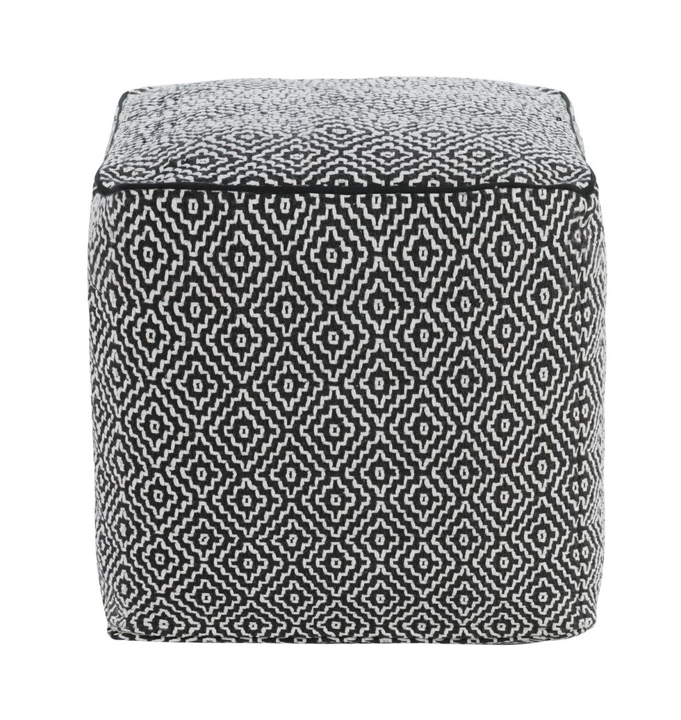 Durrie Cotton Cube Footstool, Black and White