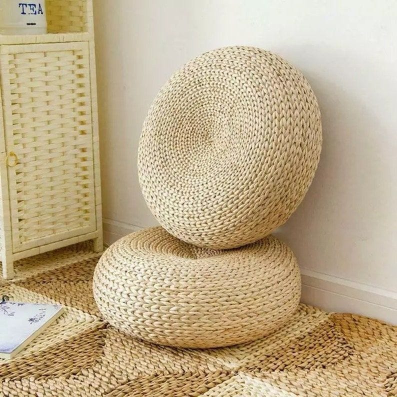 Natural Wicker Round Pouffe 