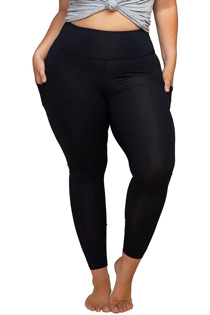 Women's High Waisted Yoga Pants 7/8 Length Leggings with Black foil Stamping