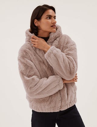 Faux Fur Hooded Bomber Jacket, M&S, £59