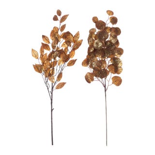 Glitter Leaf Spray - Set of 2 - Gold