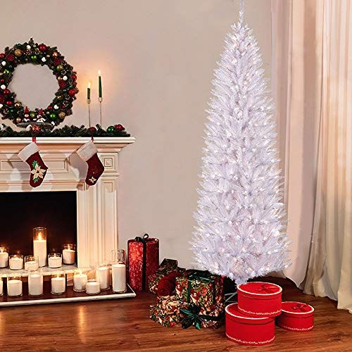 slim white christmas tree with lights