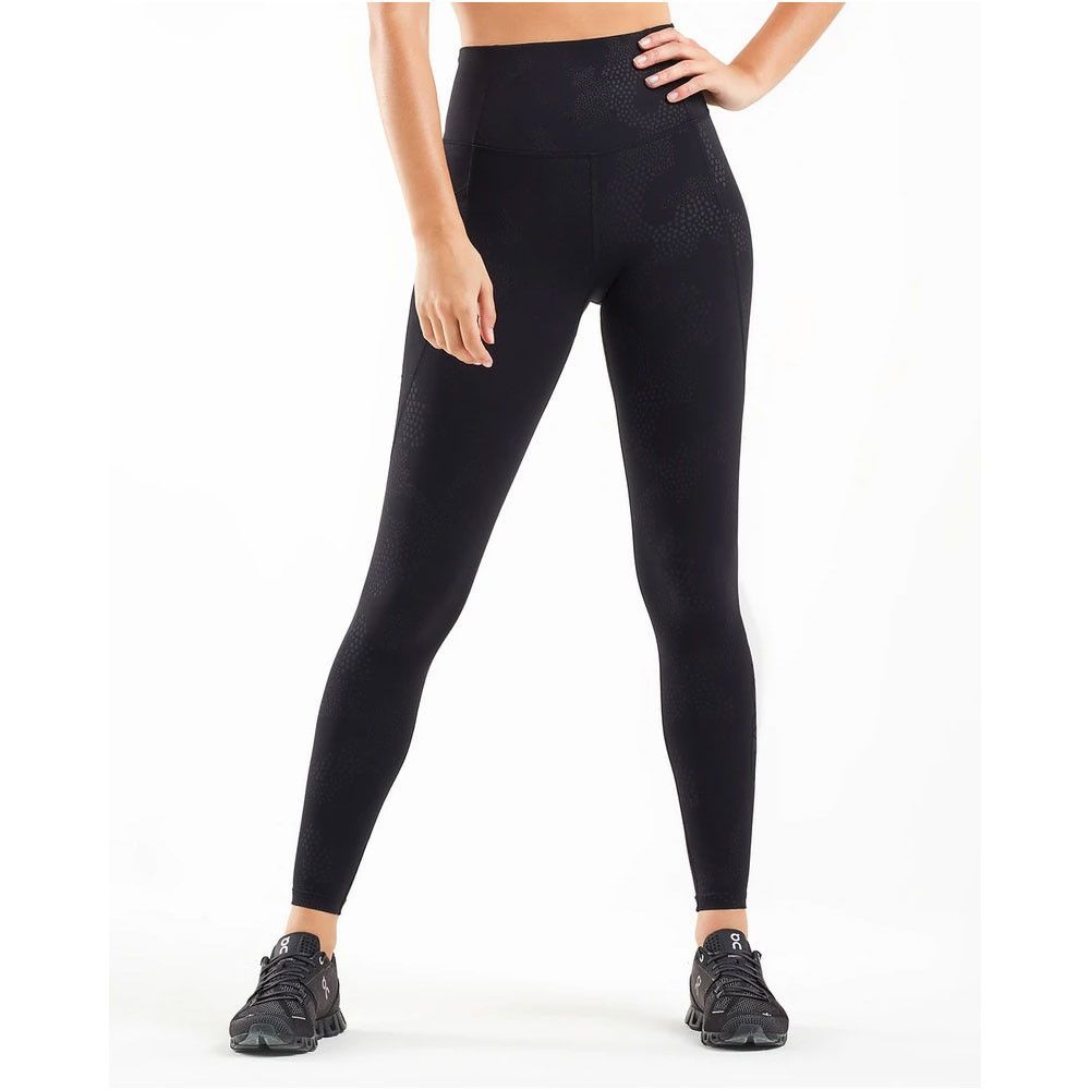 2XU Mid-Rise Print Womens Compression Tights Black Gym Running Workout 