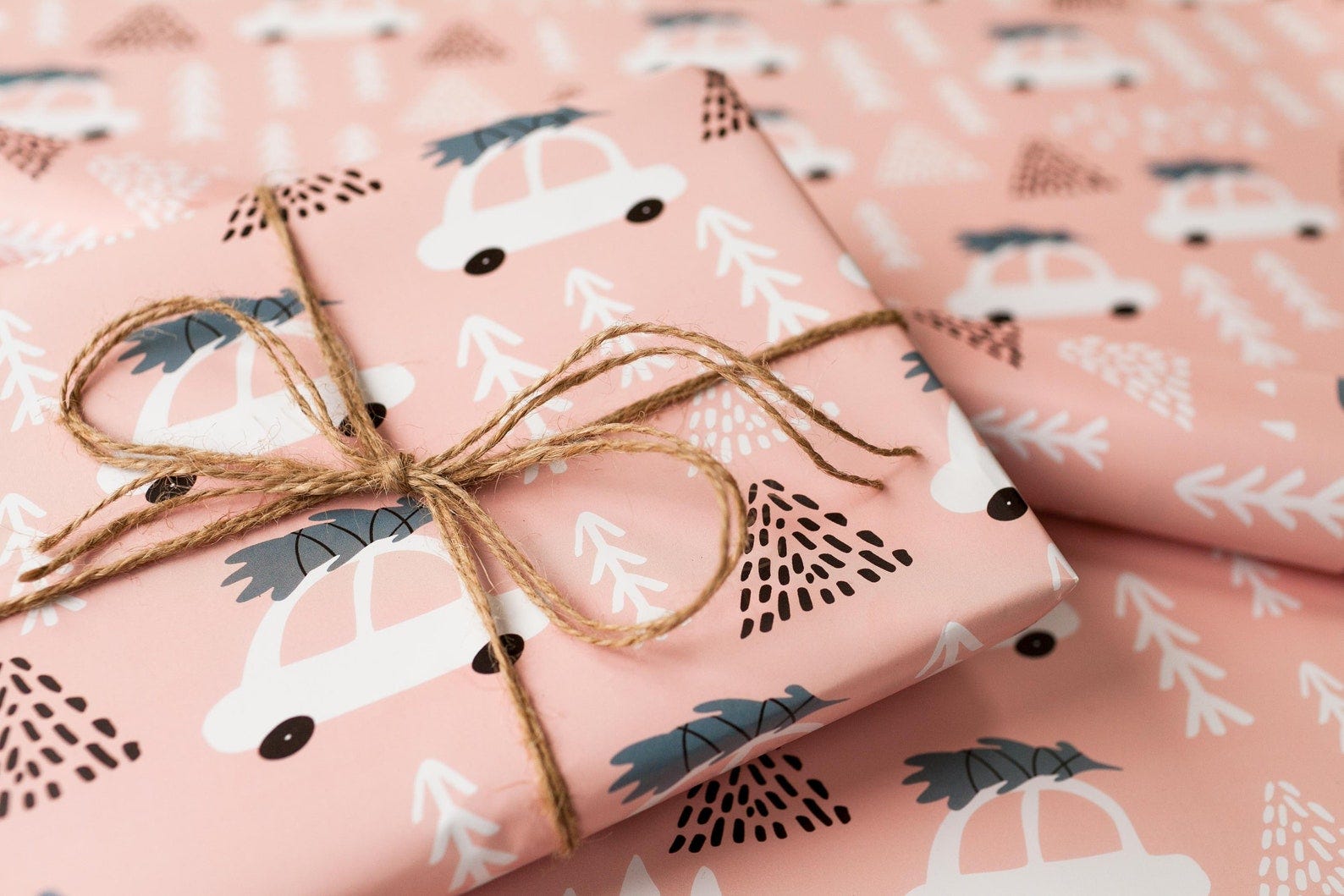 Blush Pink Christmas Car Wrapping Paper Sheet