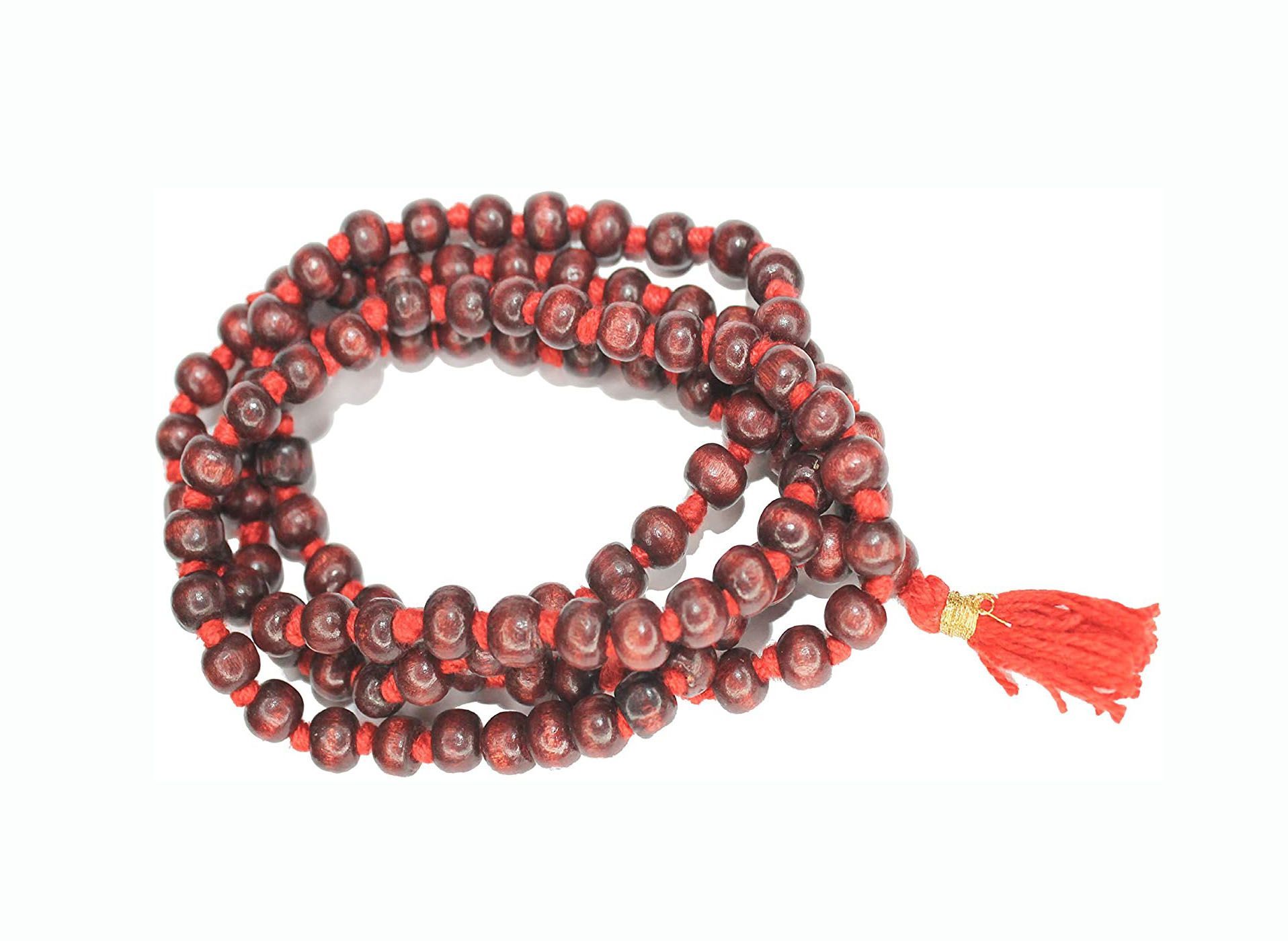 Red Wood Japa Mala Beads Necklace