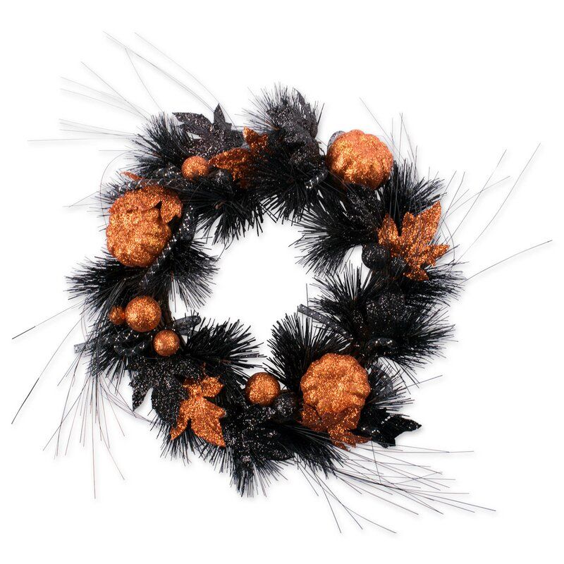 16.5-Inch Happy Haunting Glitter Pumpkin Twig Wreath