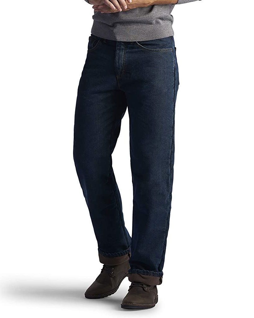 Men's Thermal Jeans Fleece Lined Denim Pants WinterStretch Straight Leg Trousers