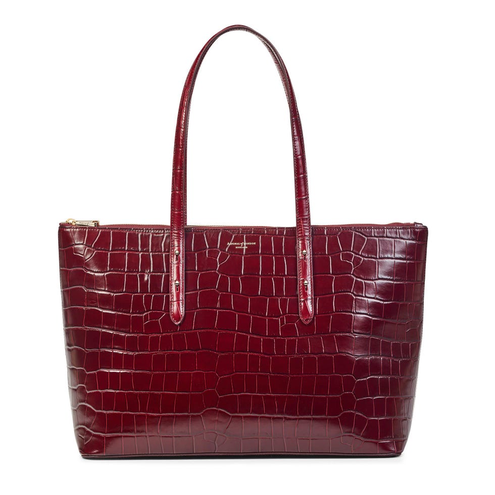 Zipped Regent Tote Deep Shine Bordeaux Croc