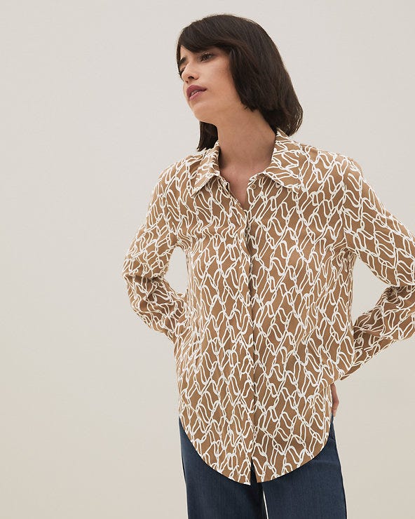 Cupro Printed Collared Long Sleeve Shirt