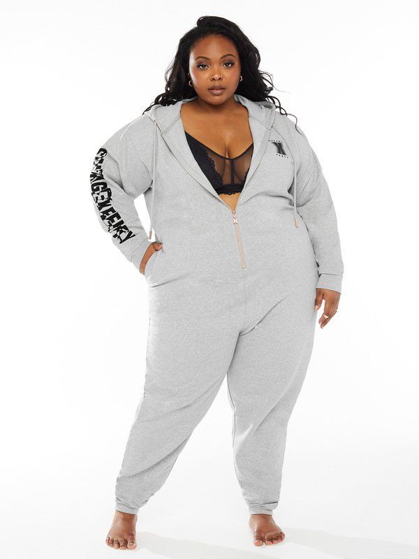 Casual Moments Womens Plus-Size One-Piece Hooded Pajama