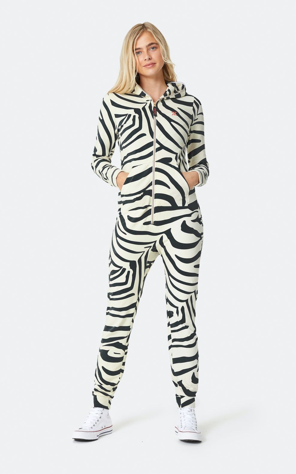 Womens Onesie Zebra Print Pyjama Jumpsuit