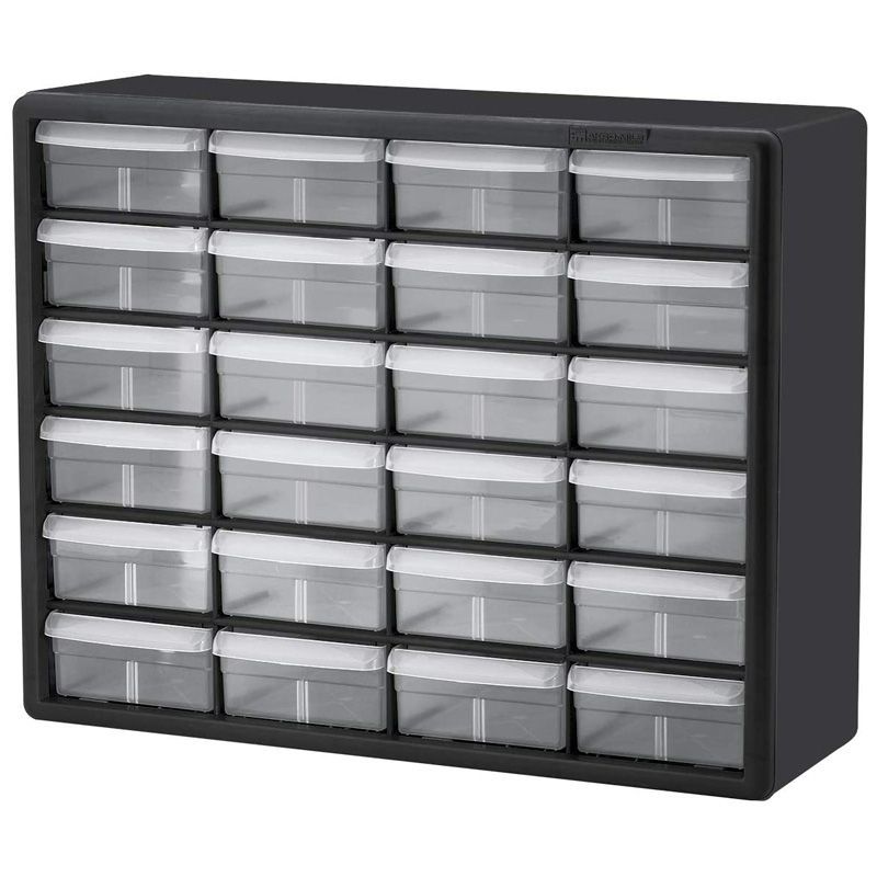 Wall-Mounted Garage Storage Bins - 30-Compartment Garage Organization,  Craft Storage, Tool Box Organizer Unit (Black/Red/Blue) by Stalwart 