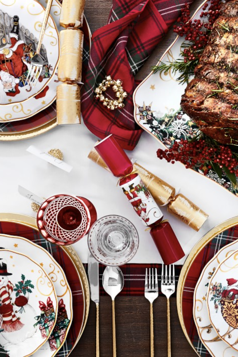 A Christmas Table with Pink Christmas Dinner Plates - MY 100 YEAR