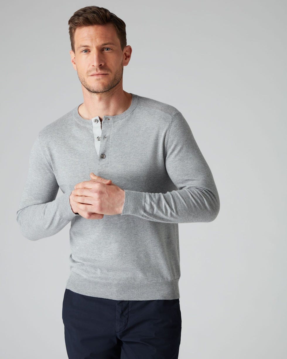 007 Round Neck Henley In Light Gray