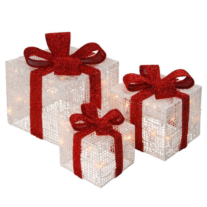 3pcs white string gift box with light