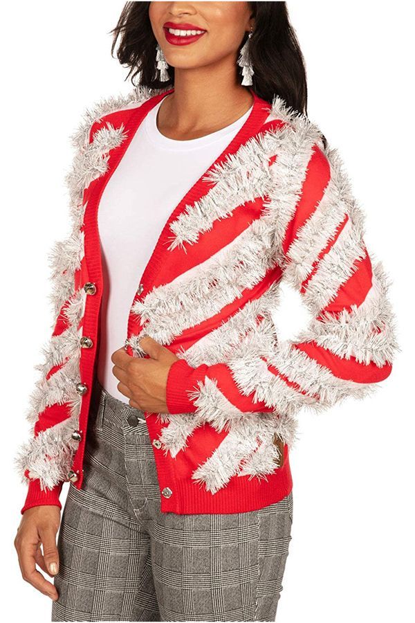 Shiny Red Mrs. Claus Cardigan