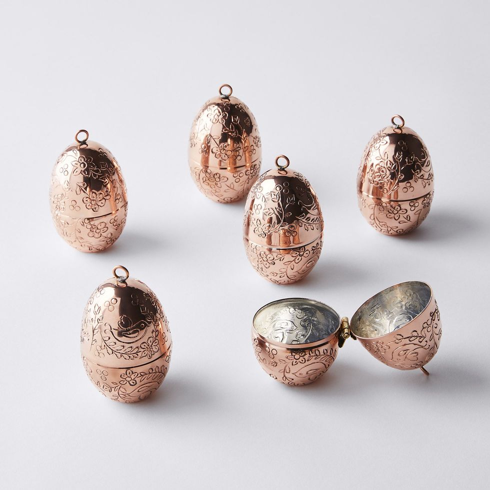 Vintage-Inspired Copper Egg Ornaments (Set of 6)