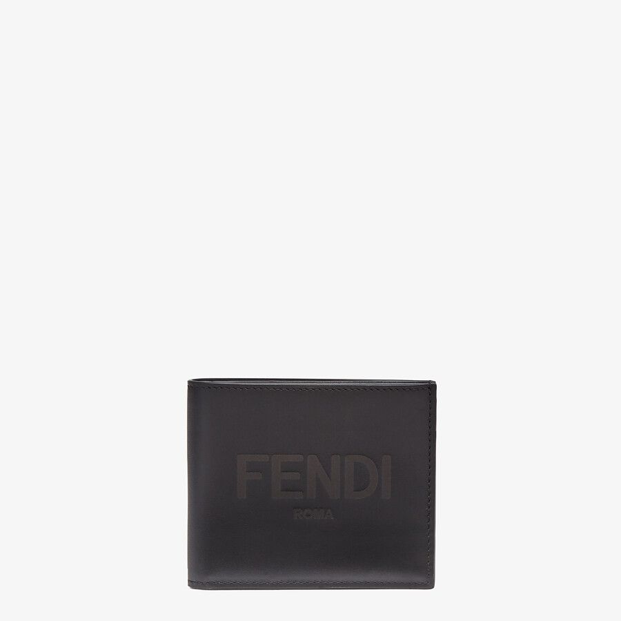 Fendi男生皮夾推薦：FENDI ROMA字樣黑色皮革雙折皮夾