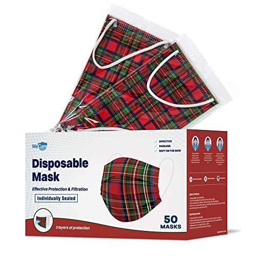 Red Plaid Disposable Face Masks