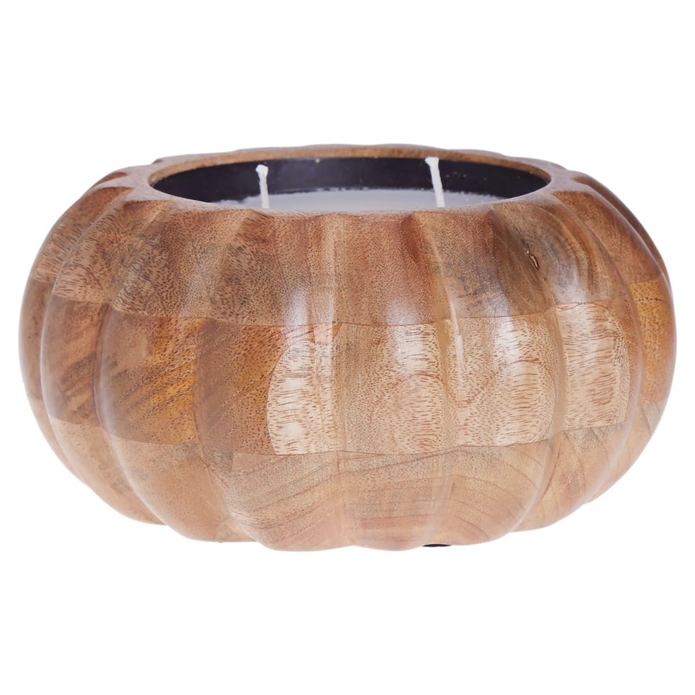 Wood Pumpkin Unscented Candle
