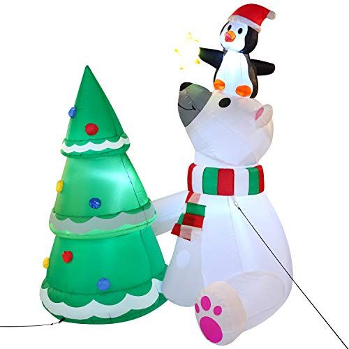 6' Lighted Christmas Tree and Polar Bear Inflatable