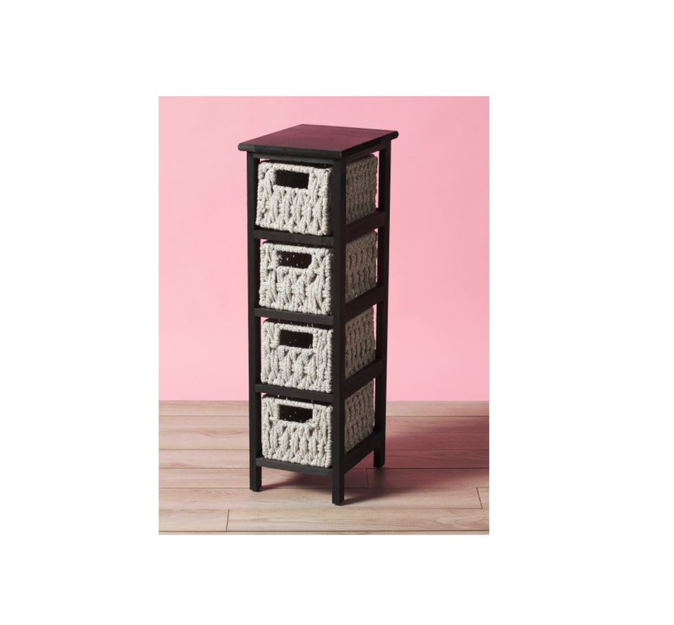 Side Table With 4 Storage Baskets