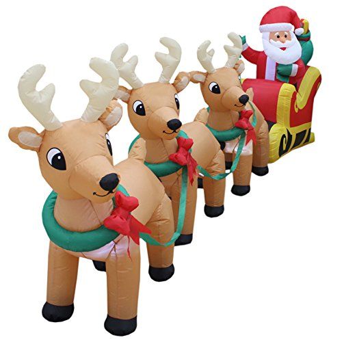 12' Lighted Santa Claus on Sleigh with 3 Reindeer Inflatable