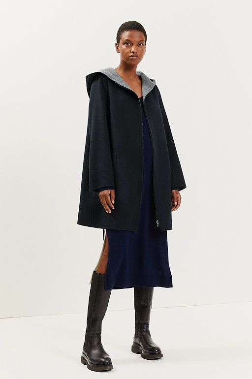 Pure Wool Reversible Hooded Coat