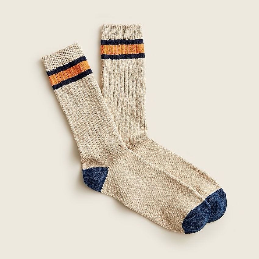 Lightweight Marled Camp Socks with Double Stripe