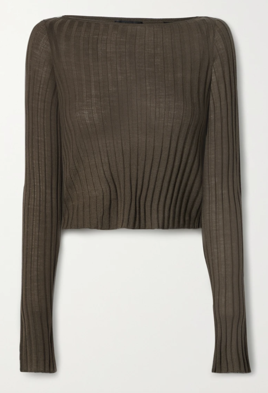 Cropped ribbed wool sweater