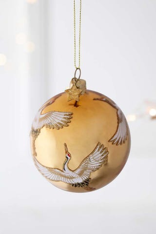 Gold Crane Print Bauble Christmas Tree Decoration