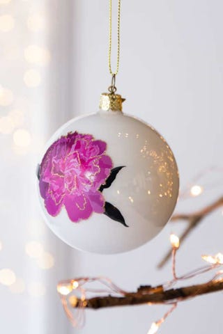 Opal White & Pink Flowers Bauble Christmas Tree Decoration