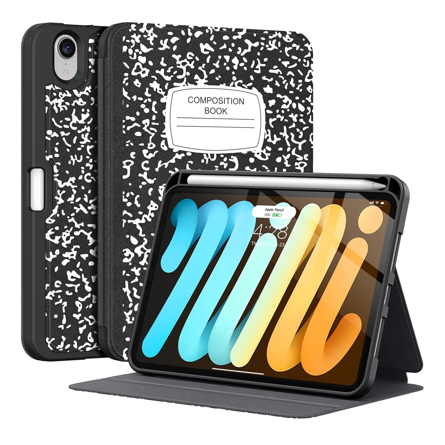 Fintie Folio Case for iPad Mini 6 2021 Auto Sleep/Wake for iPad Mini 6th Generation 8.3 Inch Composition Book Lilac Multi-Angle Smart Stand Cover w/Pencil Holder & Pocket 